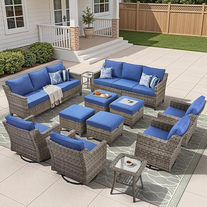12 Piece Patio Furniture Set-High Back Outdoor Furniture Set Sectional Sofa