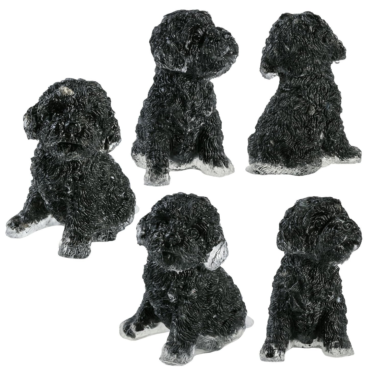 mookaitedecor 2.5 Inch Black Obsidian Crystal Poodle Dog Statue Sitting Animal Dog Sculpture Figurine for Home Decoration Collectible Ornament