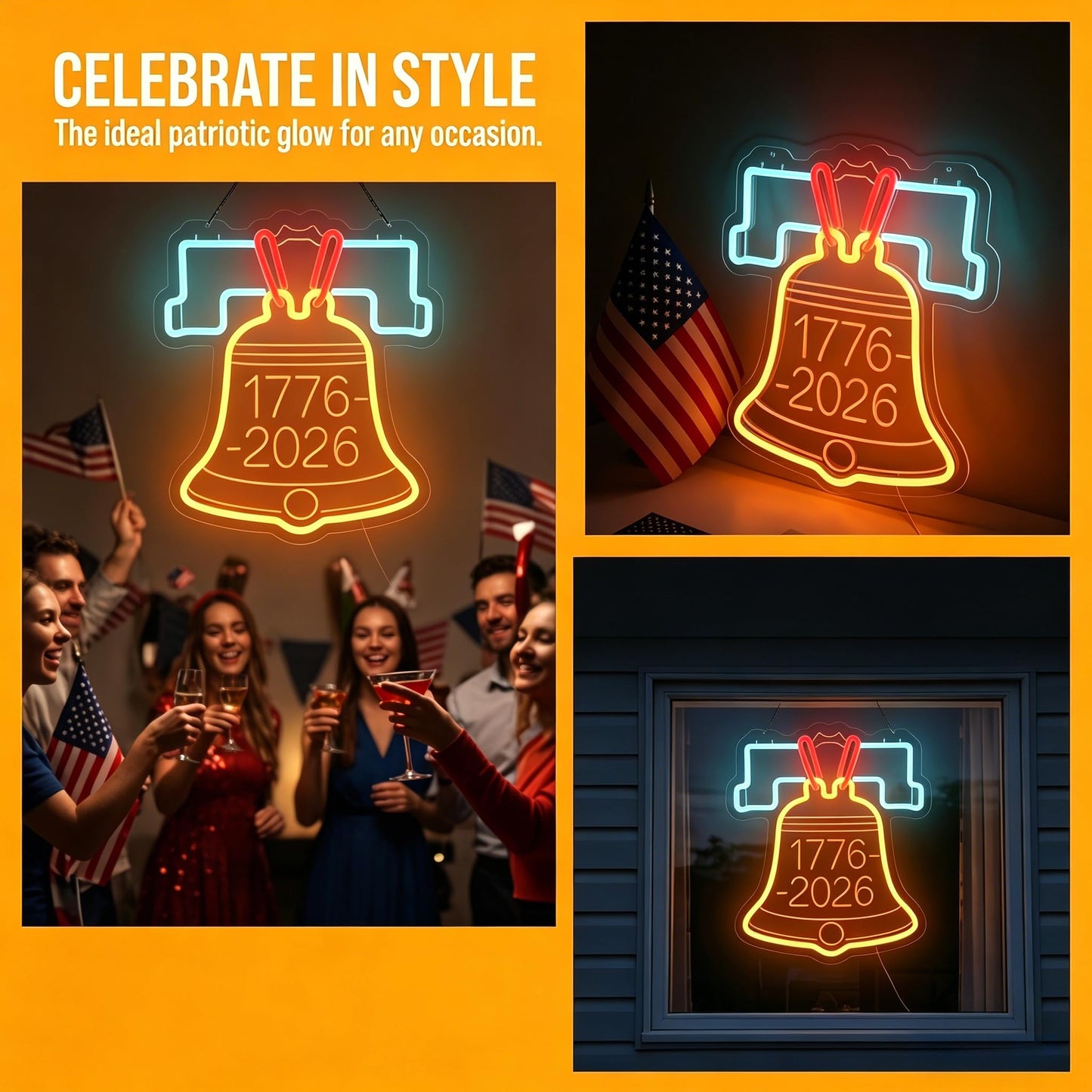 1776-2026 USA 250th Anniversary Liberty Bell Neon Sign - Patriotic LED Wall Decor