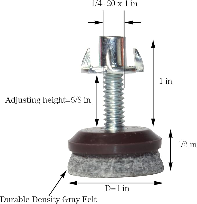 HUAYY 4 Pack Adjustable Furniture Leveling Feet, 1/4-20 Threaded Stem,