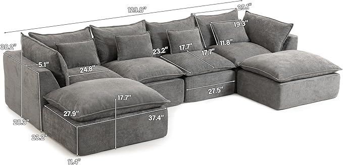 Boneless Couch Sectional Cloud Couch 130'' Oversized Modular Sectional Sofa