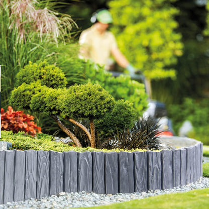 GARDENIX Anthracite Lawn Edging - 2.3m/7.4ft Flexible Garden Edging for Flower Beds, Lawn, Patio & Pavement - Easy Install border, No Digging, Weather-Resistant Plastic, Wood Effect Garden Fence