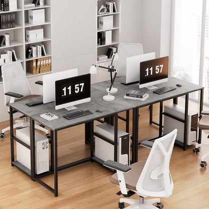 SINPAID Computer Desk 40 inches with 2-Tier Shelves Sturdy Home Office Desks with Large Storage Space Modern Gaming Desk Study Writing Laptop Table, Gray