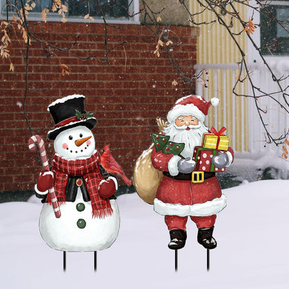 Christmas Decorations Outdoor, Snowman and Santa Claus Metal Yard Signs with Stakes, Xmas Winter Decorative Signs for Garden House Lawn Pathway Patio Outside