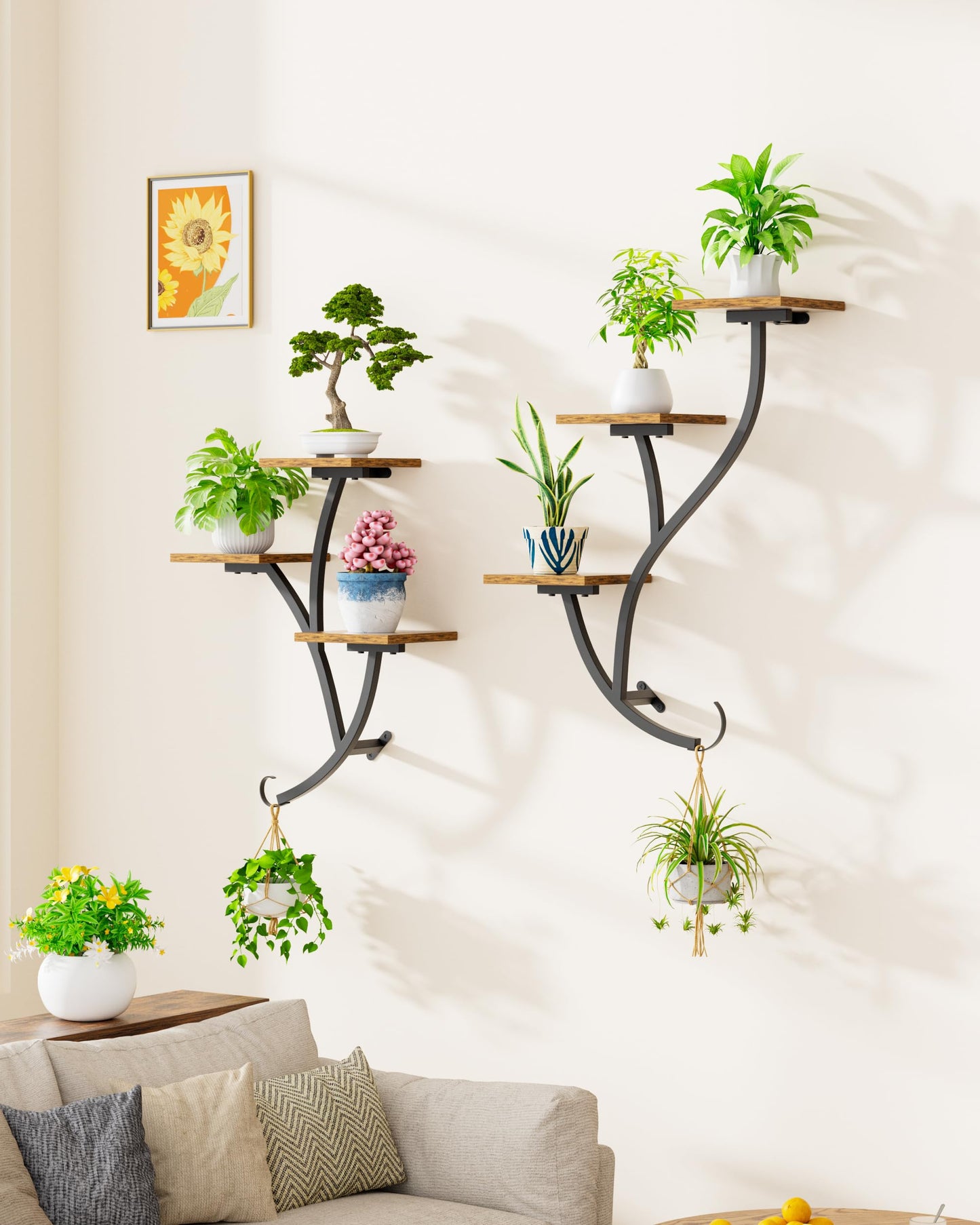 POZILAN Wall Planters for Indoor Plants 2 Pack, 6 Tiered Wall Plant Holder Hanging Planters Plant Stand Indoor, Window Plants Shelves for Living Room Patio