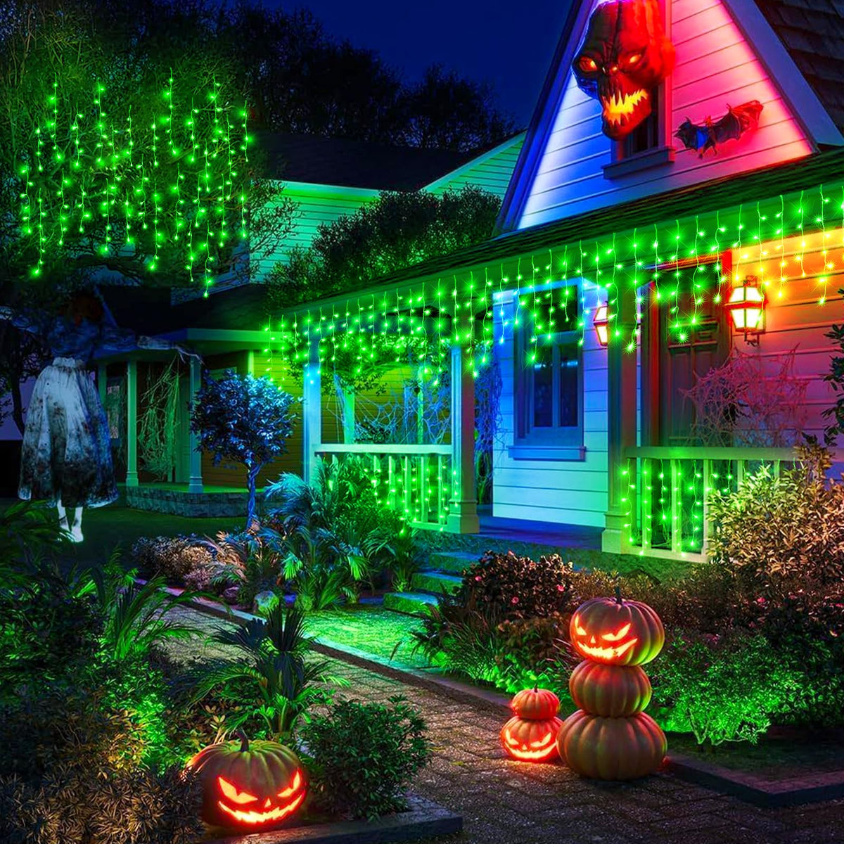 Icicle Lights for Outside - 33FT 400 LED Icicle Christmas Lights Outdoor with 75 Drops 8 Modes Timers, Waterproof Connectable Hanging Lights for Indoor House Eaves Yard Party Decorations, Green