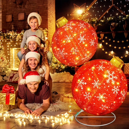 Rossesay 2.5 ft Lighted Pop up Outdoor Christmas Ornaments Stackable Giant 3D Pre Lit Christmas Balls Light up Collapsible Balls with 80 LED Lights for Holiday Yard Lawn Garden