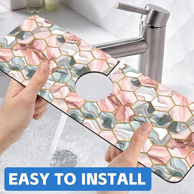 Abstract Gray and Red Hexagon Sink Faucet Absorbing Mat Sink Splash Guard