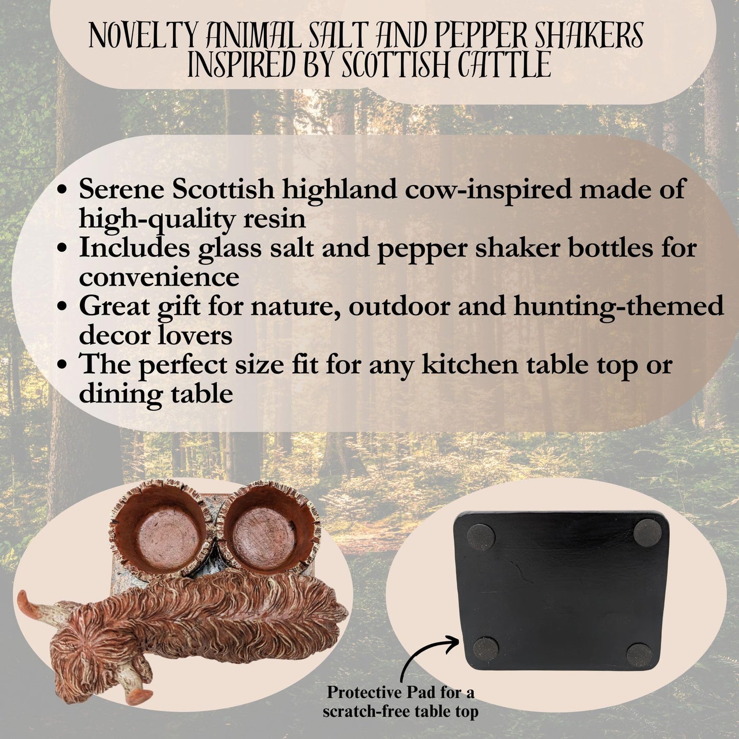BestGiftEver Highland Cow Salt and Pepper Shakers | Scottish Highland Cow Decor | Rustic Farmhouse Kitchen Accessories | Animal Condiment Holder | Novelty Salt and Pepper Shaker Set for Nature Lovers