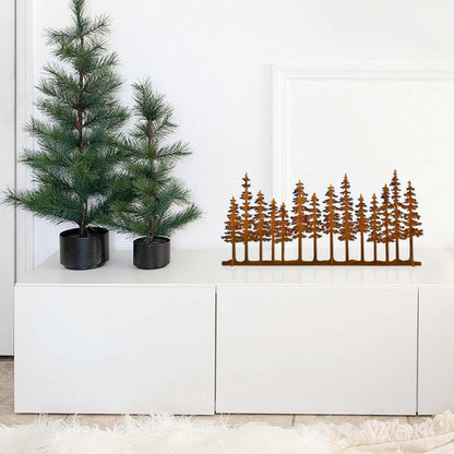 dryelves Metal Pine Tree Decor, Cabin Forest Tree and Nature Rustic Tabletop Decor, Mantel Centerpieces Shelf Decorations, Housewarming Gifts for Home Farmhouse Living Room Bedroom(Rusty)
