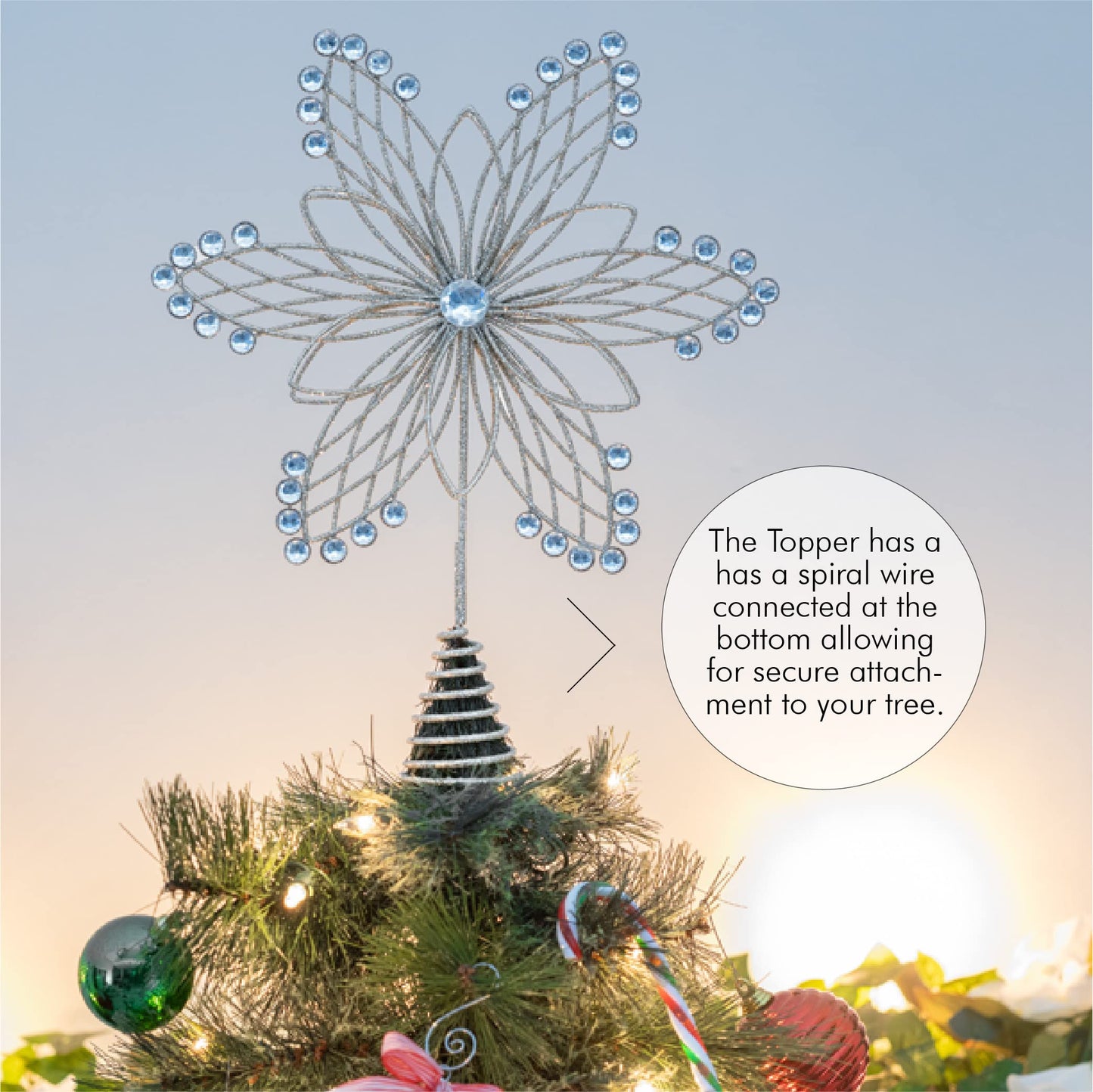 Ornativity Jewel Flower Tree Topper - Gold Glitter Sparkling Metal Wire Star Flower Topper with Sparkly Gem Jewel Finish Holiday Christmas Tree Top Decor Xmas Ornament Decoration