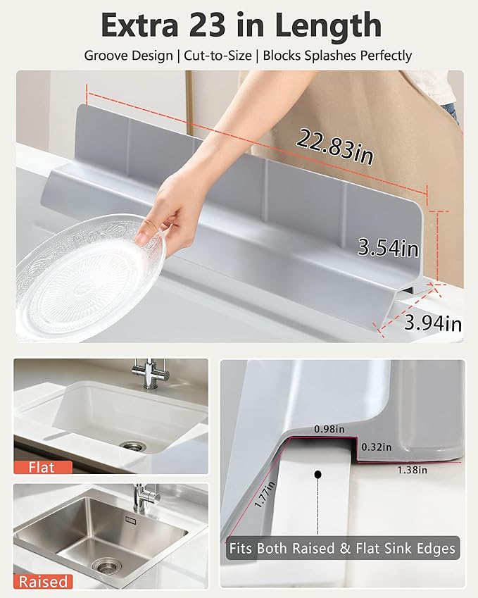 Kitchen Sink Splash Guard 23" Self-Draining Silicone Water Guard