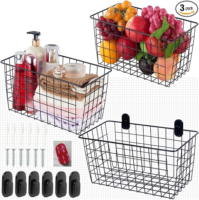 3 Pack【Extra Large】Hanging Kitchen Basket, Wire Storage Basket,