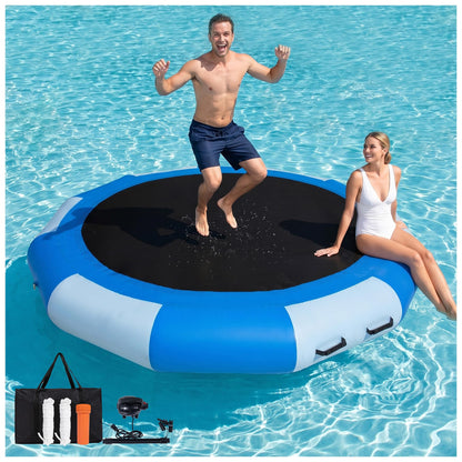 GIRISHIP Inflatable Water Trampoline, Floating Lake Trampoline for Adults Portable Bounce Swim Platform for Lake, Pools with Pump and Rope Ladder