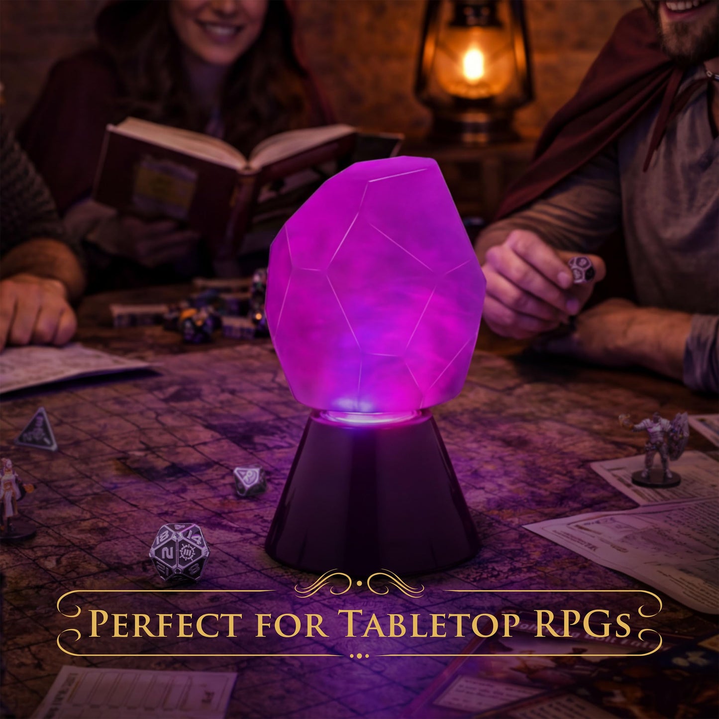 ENHANCE Tabletop Crystal Mood Light - Crystal Lamp for DnD, RPG, Board Game Night Ambience with Swirling RGB LED Effect - Battery Powered 40 Hours or USB-C Plug In, Ambient Game Lighting