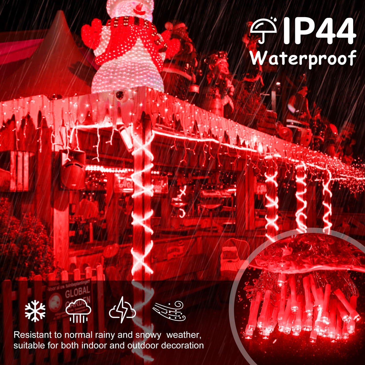 oopswow Christmas Icicle Lights Outdoor,300LED 33FT Christmas String Lights,Connectable Valentine's Day Lights with 30V Plug in for Valentine Wedding Party Eave Garden Wall Indoor Decor, Red