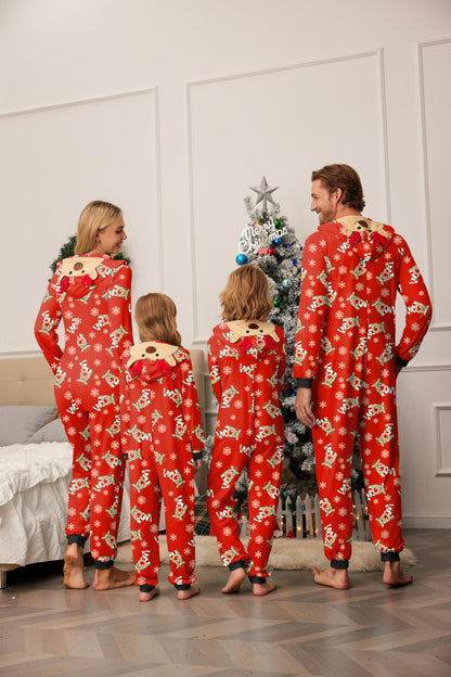 Ekouaer Christmas Onesie Matching Family Elk Antler Hooded Zipper One Piece Long Sleeve Pajamas with Pockets Reindeer Red S