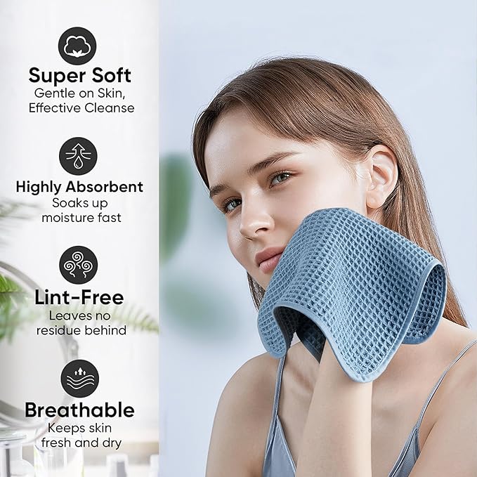 Microfiber Waffle Face Towels, 2 Pieces, Fast Drying, Lint Free 430 GSM