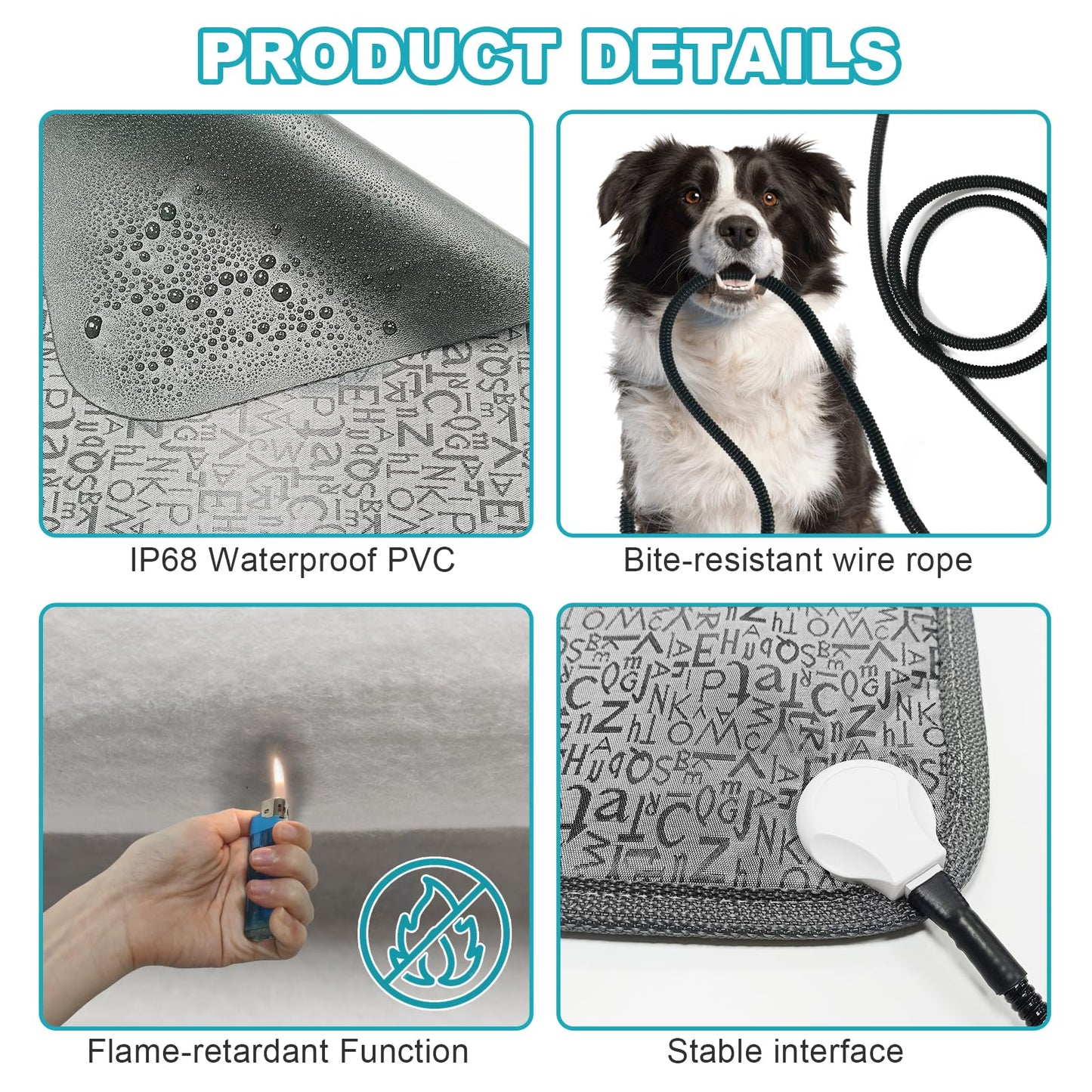 GOLOPET Pet Heating Pad 48x72 cm Nine-Level Intelligent Constant Temperature Switch Reinforced Connector Electric Steel Wire Protective Tube Waterproof Puppy Heating Pad - Letter