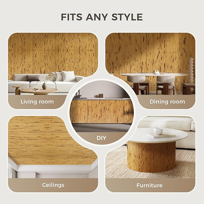OUZUGIE 2 Pack 96x24 Inch Natural Bamboo Wall Panel – Yellow Burned Pole Wrap