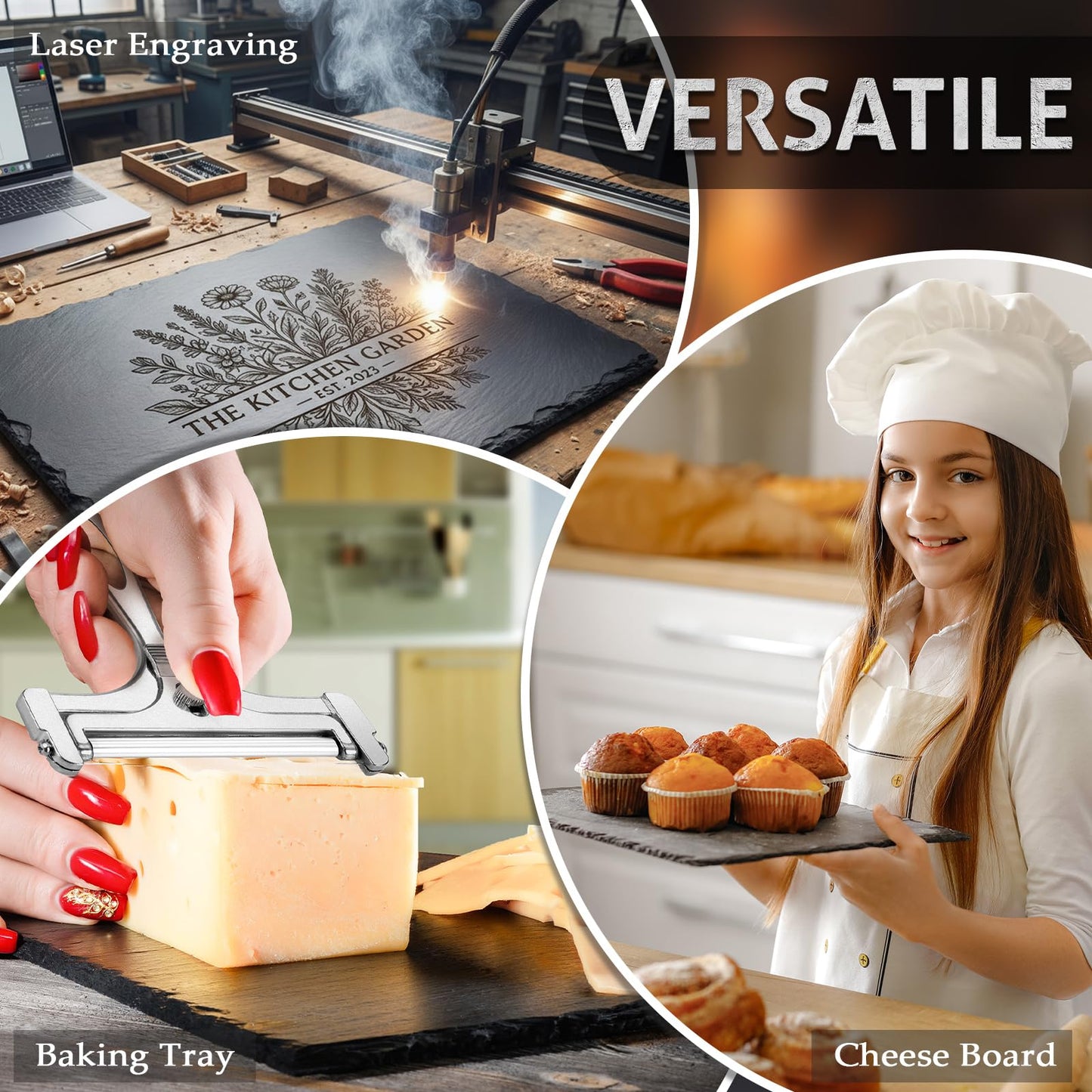 Zhehao 4 Pack 16" x 10" Large Slate Cheese Boards for Meat Cheese Appetizer Platter Black Charcuterie Board Natural Slate Stone Plate Tray for Laser Engraving Wedding Party Housewarming Gift