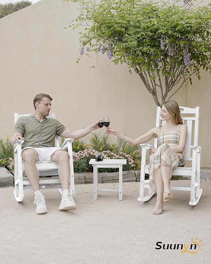 Oversized Rocking Chairs Outdoor Set of 2, High Back Porch Rocker Chair, HDPE All Weather Resistant Rocking Chairs for Patio, 380lbs Weight Capacity, White
