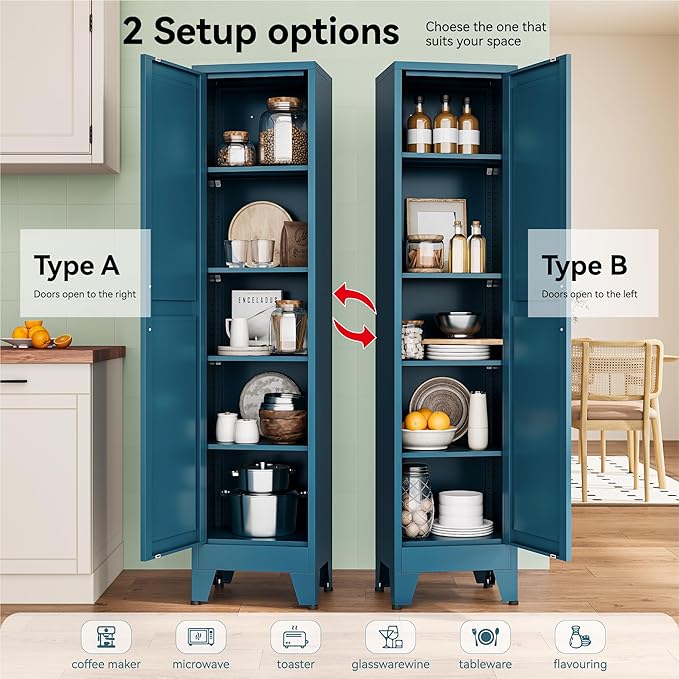 YAUWOH White Narrow Metal Storage Cabinet, Tall Freestanding Cabinet