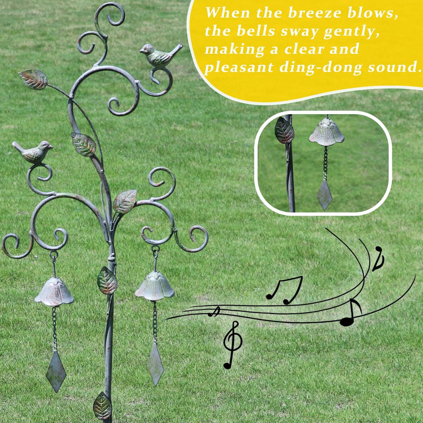 Decorative Garden Stakes for Outside,Metal Outdoor Garden Decor with Bells