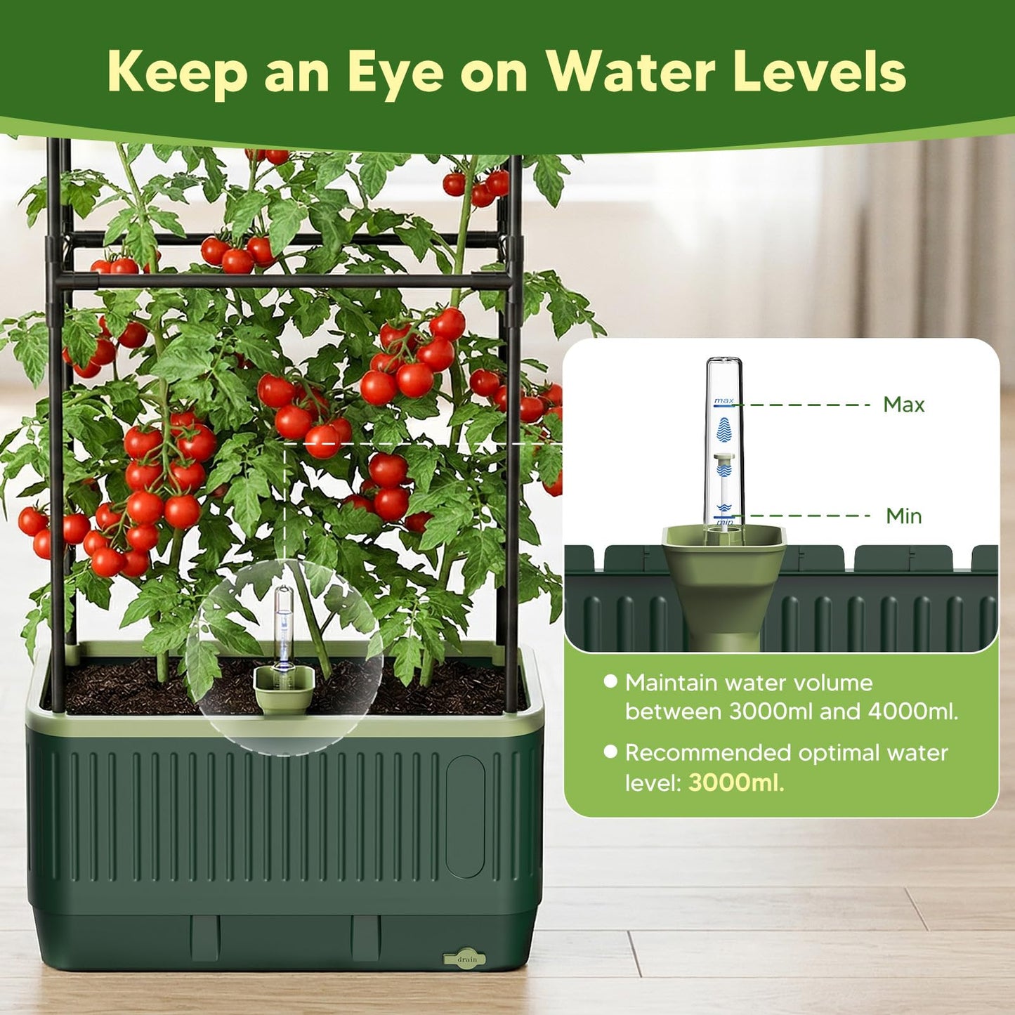 MQJIAZHI Raised Garden Bed with Tomato Cages，52"/4.3ft Tomato Planter with Trellis,Adjustable Height,Self Watering Planter Box for Vegetables & Climbing Plant Indoor Outdoor Balcony Patio (2)