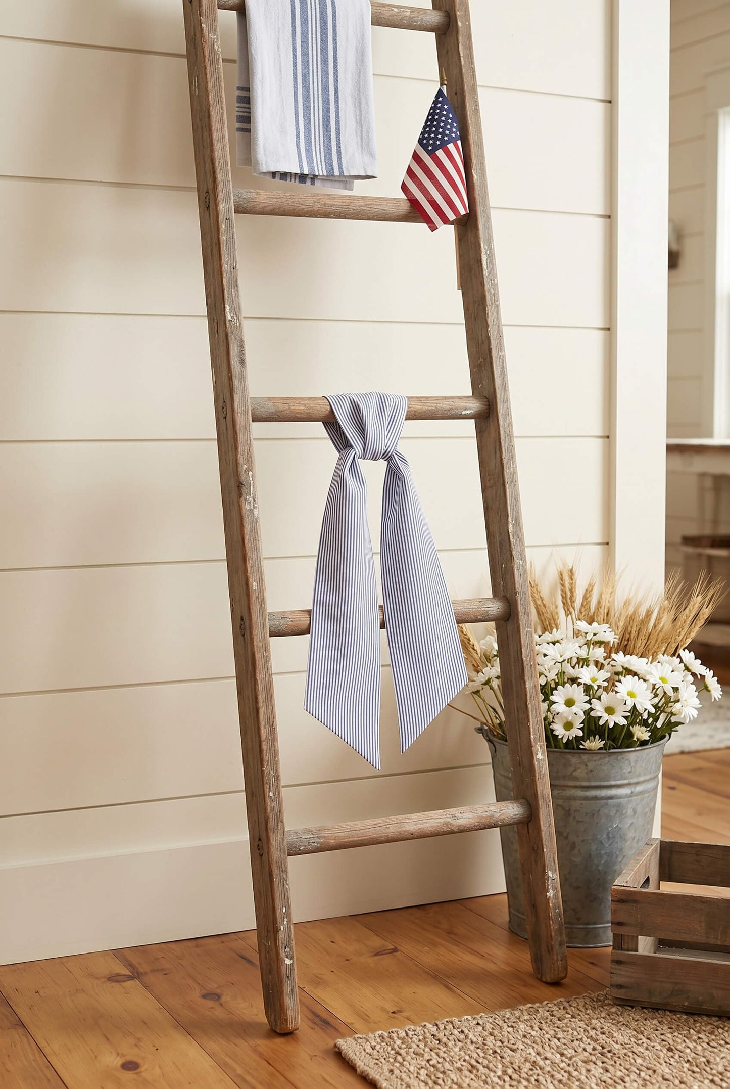 Kutyndrix Blue and White Striped Wreath Sash 2 Pack for Front Door, 5.12" x 54.33" Each Summer Nautical Holiday Door Ribbon Decorations Set