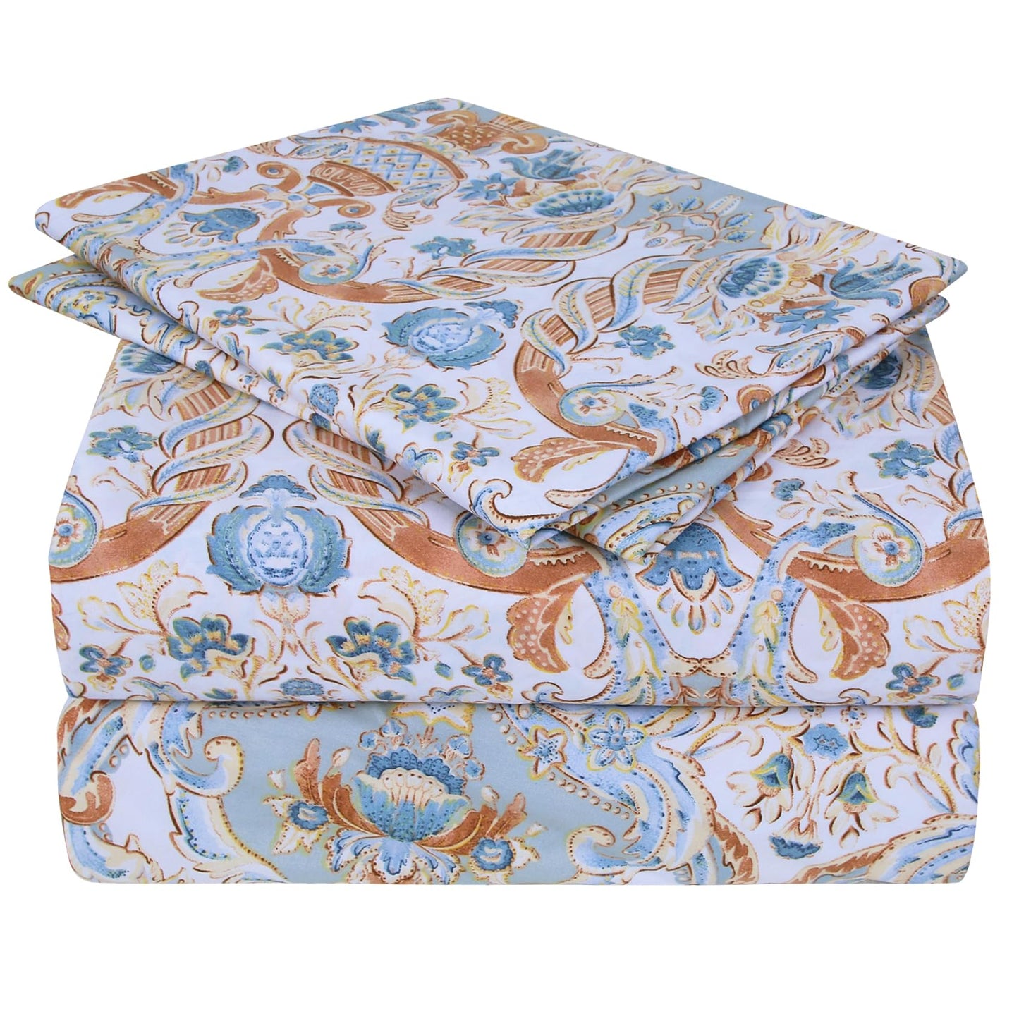 JSD Paisley Printed Sheet Set Full Size, 4 Piece Soft Pattern Microfiber Sheets Extra Deep Pocket