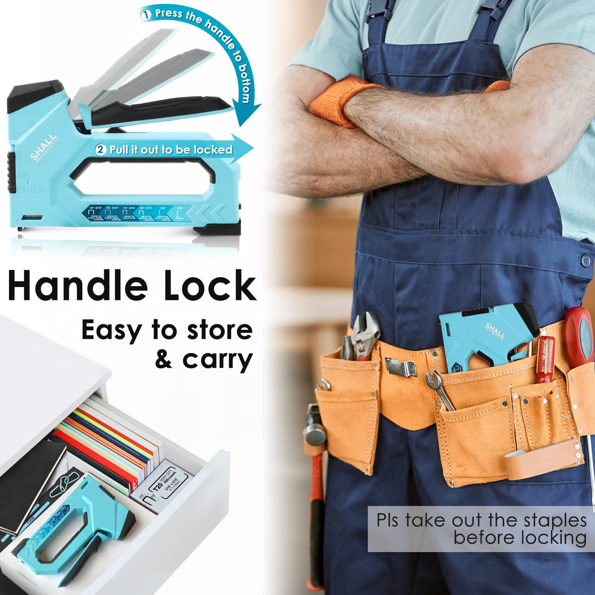 SHALL 6-in-1 Staple Gun Heavy Duty - Upholstery Stapler Nail Gun with 4000 Counts Staples, Manual Brad Nailer with Staple Remover for Wood, Crafts, Fabric, Cable, Wall, Decoration, Furniture