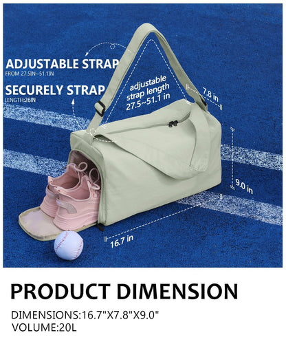 Small Gym Bag for Women with Shoes Compartment, Stylish Duffle Travel Bag for Plane, Lightweight Duffle Bag for Women & Men, Sport Gym Tote Bag with Wet Pocket for Yoga, Pilates, Swimming