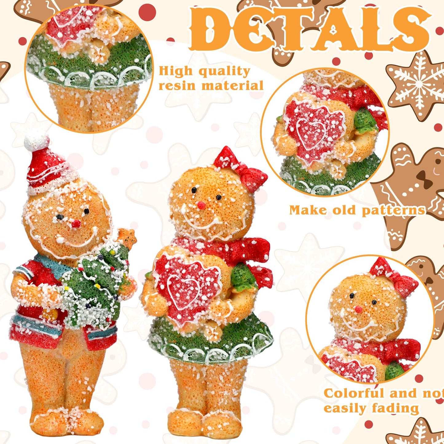 Moucuny 2 Pieces Christmas Gingerbread Decorations Cute Christmas Resin Gingerbread with Chef Hat Candy Bow Scarf Snowman Table Decor for Home Kitchen
