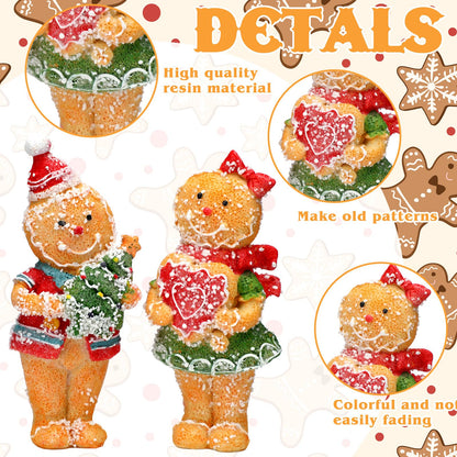 Moucuny 2 Pieces Christmas Gingerbread Decorations Cute Christmas Resin Gingerbread with Chef Hat Candy Bow Scarf Snowman Table Decor for Home Kitchen