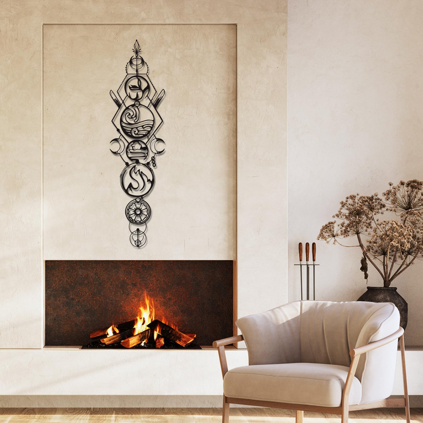 Nature Wall Art - 4-Piece Set Spiritual Four Elements Metal Wall Art (Earth, Air, Fire, Water), Zen & Yoga Wall Decor for Meditation Rooms, Living Room - Waterproof Indoor/Outdoor - Unique Christmas Gift (37.8x10 Inch)