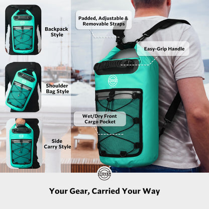 STOVER 5/10/25/30/40/55L Waterproof Dry Backpack & Phone Case- Medium Floating Dry Bag for Kayaking, Travel, Hiking, Fishing, Camping, Motorcycles & Beach, Heavy-Duty Roll Top Men/Women (Teal)
