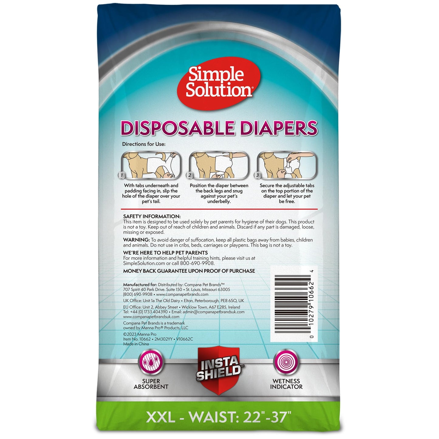 Simple Solution True Fit Disposable Dog Diapers for Female Dogs - Super Absorbent with Wetness Indicator - XXL (Waist 22-37in) - 30 Count