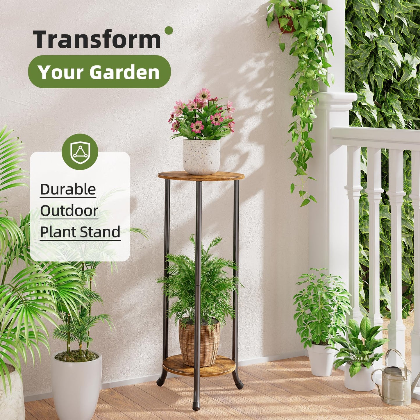 Simple Trending Plant Stand Indoor Outdoor, 29.4” Tall Flower Storage Plant Shelf Set of 2, Round Corner Display Rack for Balcony Garden Patio Living Room