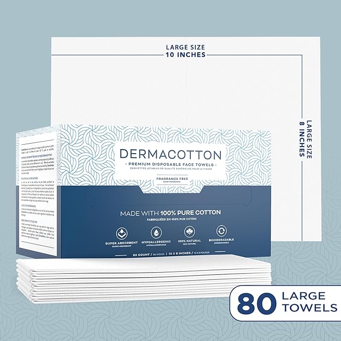 100% Pure Cotton Face Towels – 80 Count Large Disposable Wash Cloths
