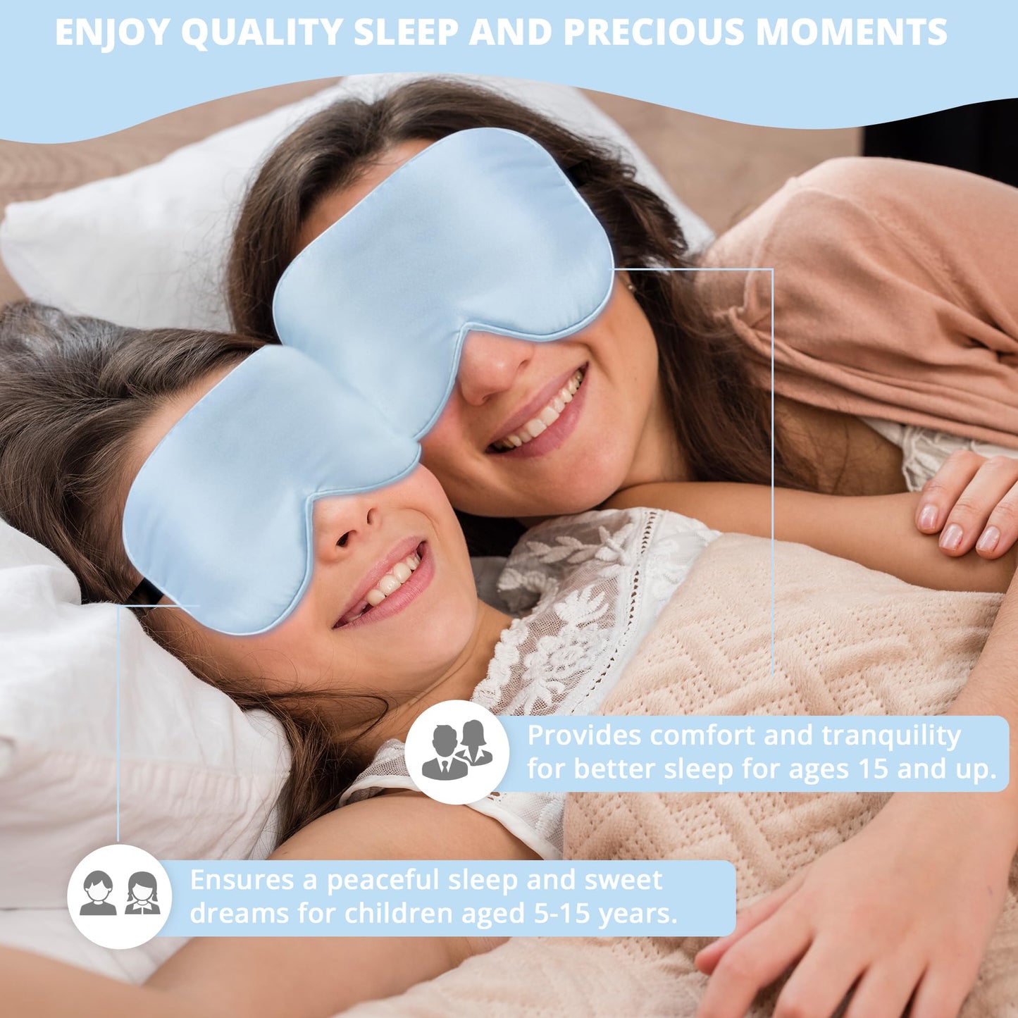 Kids Sleep Mask Eye Cover, 100% Real Natural Pure Silk Eye Mask with Adjustable Strap, Blindfold Kids Eye Mask for Sleeping, Eye Shade for Boys Girls and Adult, Pressure-Free Comfort (Black)