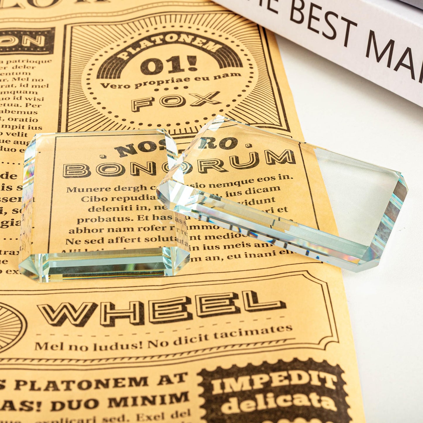 Set of 2 Rectangular Glass Paperweight Blocks - Clear Glass Paper Weights - Glass Block Decor Tiles for Office, Home Crafts, Projects, Ornaments (A)