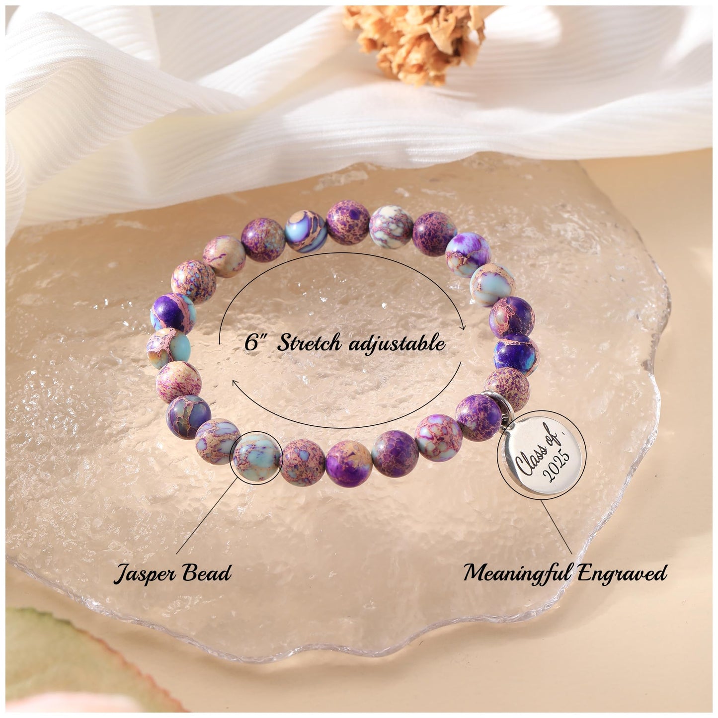 Sistble Middle School Graduation Gifts Class of 2026 Jasper Beaded Graduation Bracelets Inspirational Gifts for Women 5th 8th Grade Granddaughter Gift Ideas Jewelry for Teens
