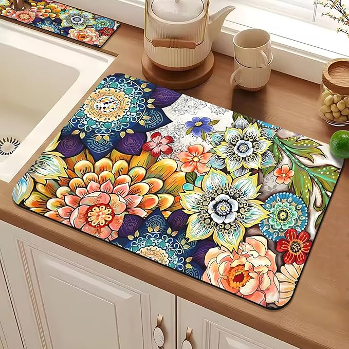 24.5" x 15.5" Dish Drying Mat & 24" x 5.5" Sink Splash Guard, Super Absorbent