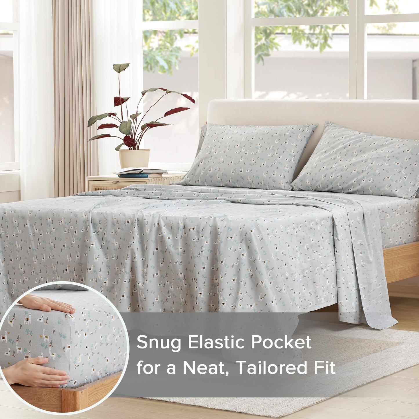 Comfort Spaces 100% Cotton Sheet Set Breathable, Lightweight, Soft with 14" Elastic Pocket Fits up to 16" Mattress, All Season Cozy Bedding, Matching Pillow Case, Full Lama Multi 4 Piece