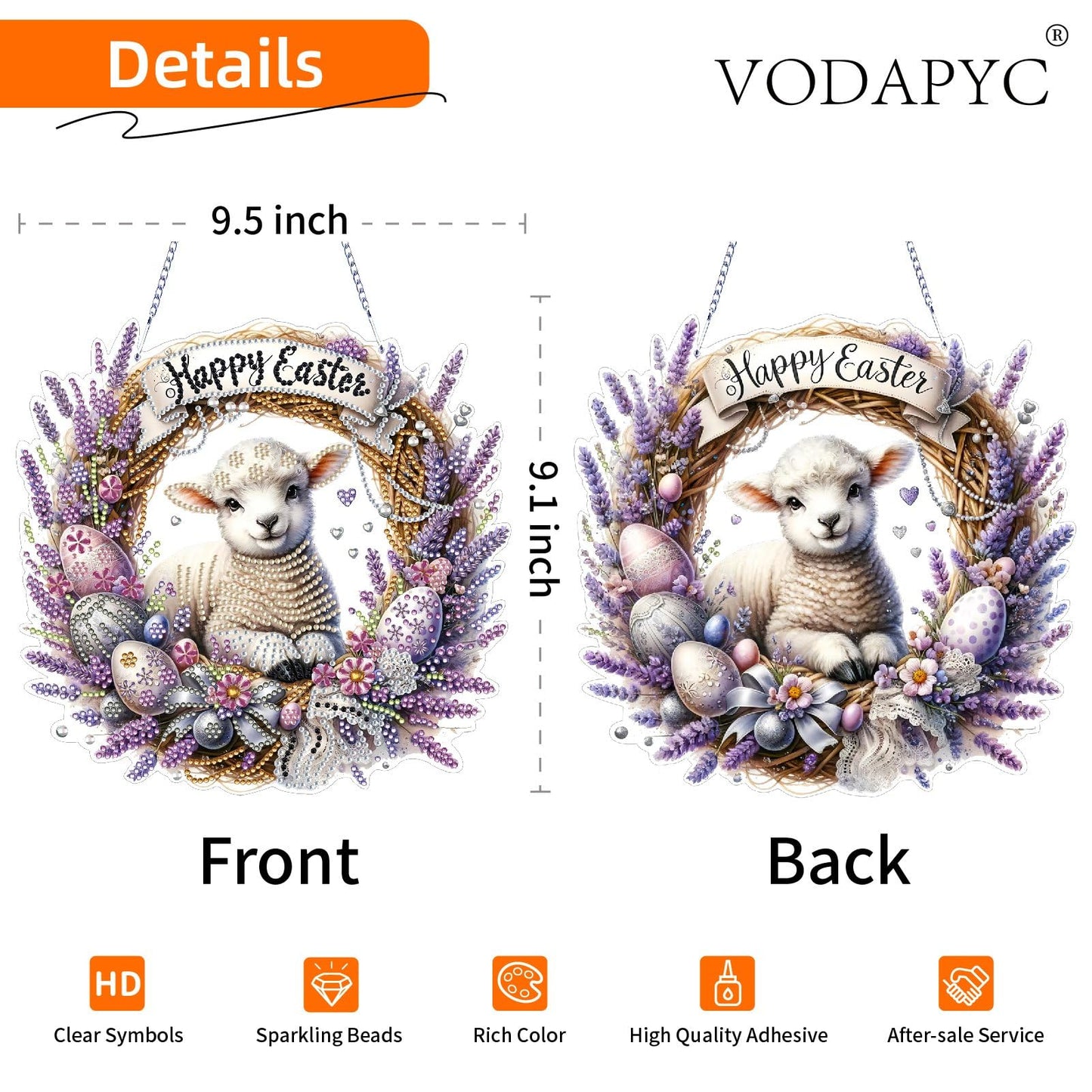 VODAPYC Easter Diamond Art Hanging Kits for Adults, DIY Double Sided Partial Special Shaped Diamond Painting Window Pendant Ornament(Happy Easter Sheep)