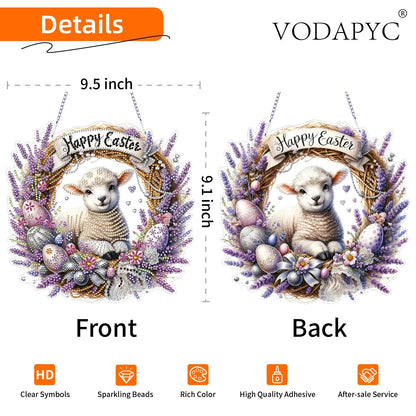 VODAPYC Easter Diamond Art Hanging Kits for Adults, DIY Double Sided Partial Special Shaped Diamond Painting Window Pendant Ornament(Happy Easter Sheep)