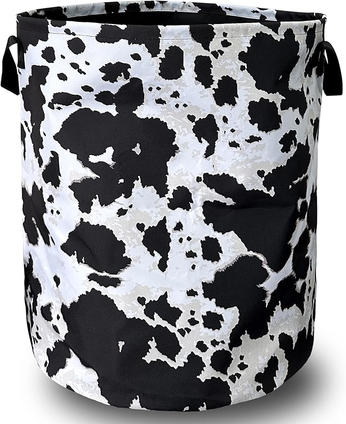 Retro Black White Cows Print Laundry Basket Foldable
