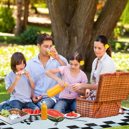 EEZ RV Products 9ft x 18ft Heavy Duty Reversible/Durable Outdoor Patio/RVing Camping Mats Come with Large Storage Bag & 6 Sets of Stakes and Washer, Black & White Checker Flag