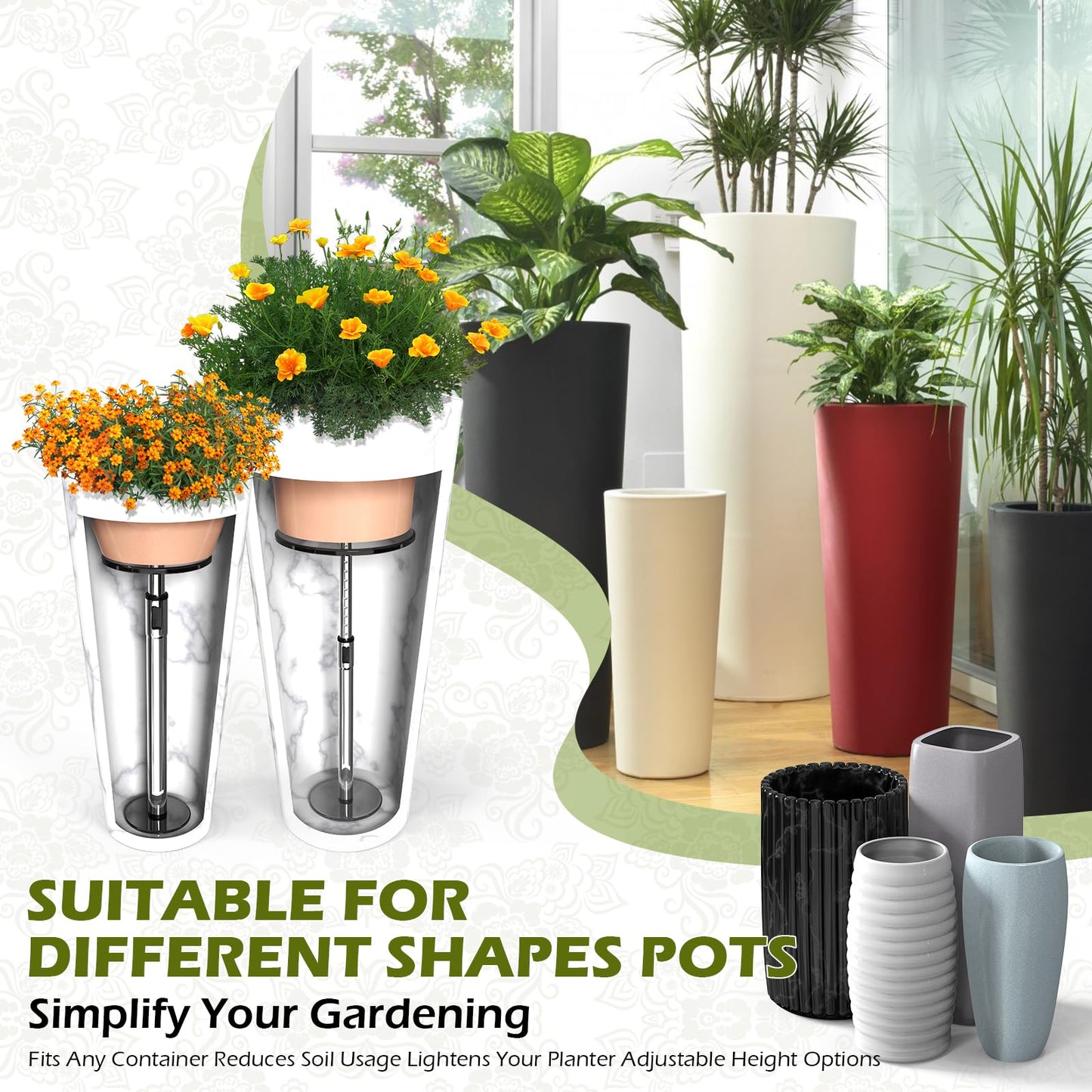 Hazztoll 2 Set Adjustable Plant Risers,11-17" Rise Plant Risers for Pots Outdoor, Metal Lift Insert for Tall Taper Flower Pots (6" 8" 10" Base or Top)